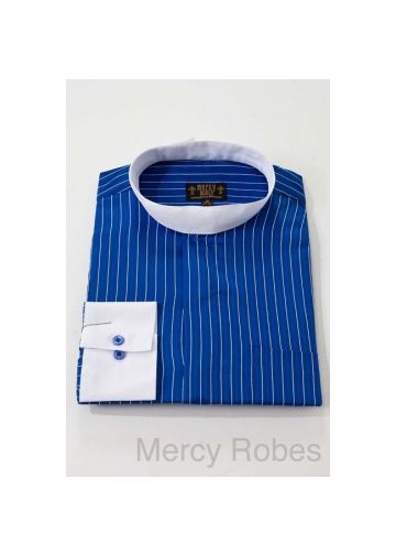 Mens Royal White Pin Stripe Clergy Shirt With Attached Collar