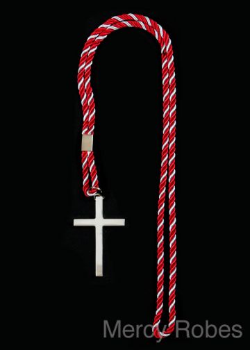 Two Tone Red/Silver Cord With Cross