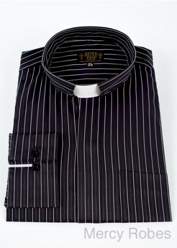 Mens Pin Stripe Clergy Tab Collar Shirt (Black/White)