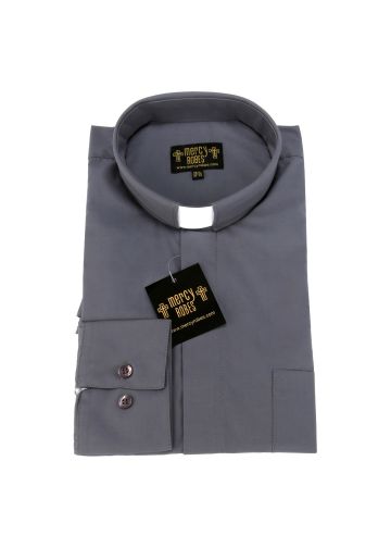 Mens Long Sleeve Standard Cuff Tab Collar Clergy Shirt (Dark Grey)