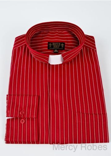 Mens Pin Stripe Clergy Tab Collar Shirt (Red/White)