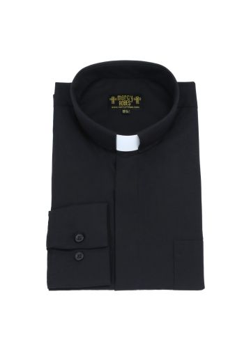 Mens Long Sleeve Standard Cuff Tab Collar Clergy Shirt (Black)