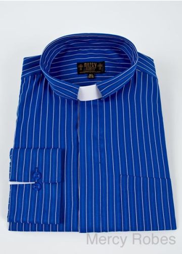 Mens Pin Stripe Clergy Tab Collar Shirt (Royal/White)