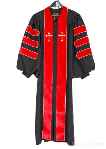 Pulpit Robe Style Ppr-203 Black/Red (With Doctoral Bars)