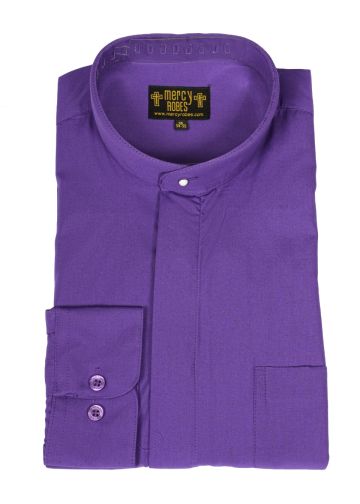 Mens Long Sleeve Standard Cuff Roman Pontiff Full Collar Clergy Shirt (Roman Purple)