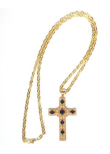 Pectoral Cross With Chain Style Gen01 (G BLUE) 2" W X 2.75" H