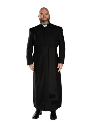 Mens 33 Button Clergy Robe With Band Cincture (Black)