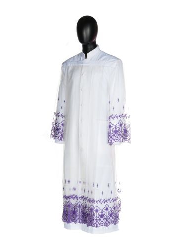 Sheer Lace Surplice With Purple Embroidery