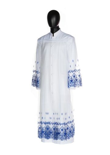 Sheer Lace Surplice With Royal Blue Embroidery