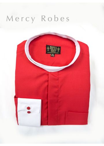 Mens Exclusive Long Sleeve Attached Full Collar Clergy Shirt (Red)