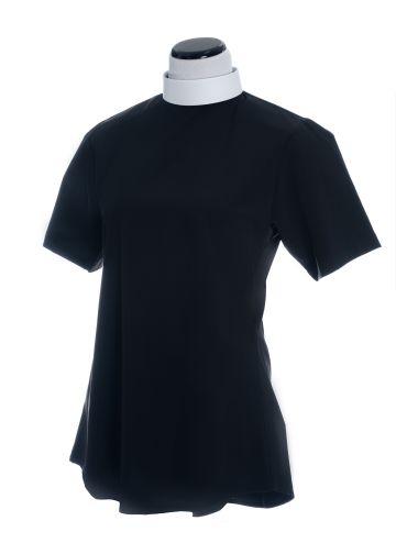 Womens Short Sleeves Clergy Blouse (Black)