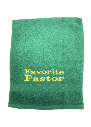 Preaching Hand Towel Favorite Pastor (Green/Gold)