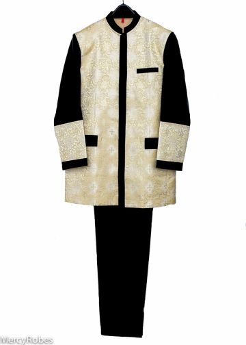 Mens Preaching Clergy Jacket & Pants Style CJ082 (Black/Gold LT)