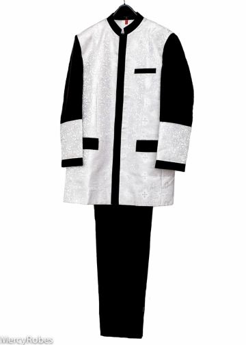 Mens Preaching Clergy Jacket & Pants Style CJ082 (Black/Silver LT)