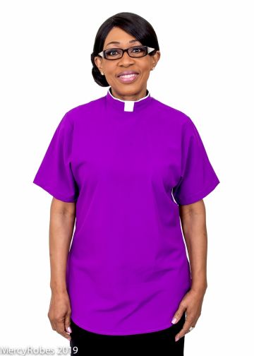 Womens Short Sleeves Tab Clergy Blouse (Roman Purple) 01