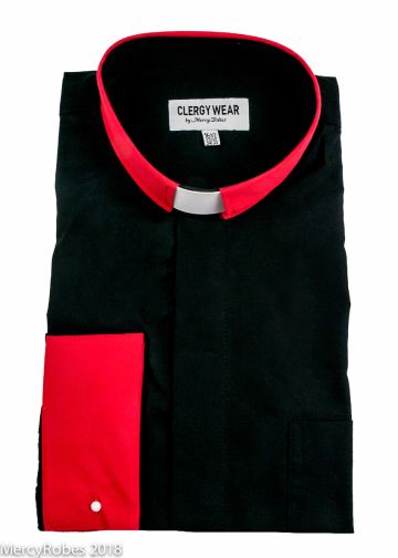 Two Tone Mens Long Sleeve Tab Collar Clergy Shirt (Black/Red)