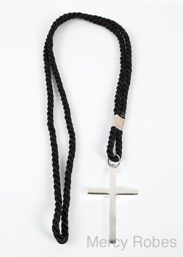 Black Clergy Cord With Silver Cross