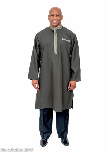 Mens Clergy Kurta Style K-7488 (Dark Green/Gold)