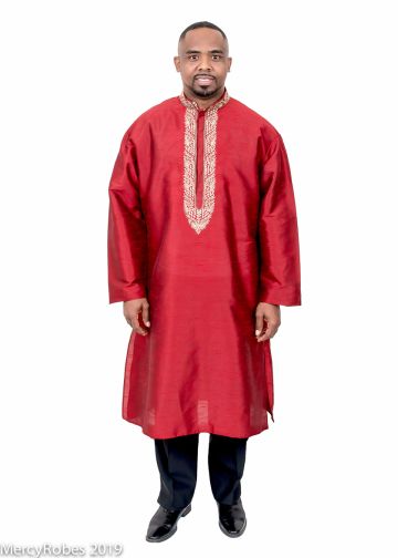 Mens Clergy Kurta Style K-7499 (Burgundy/Gold)