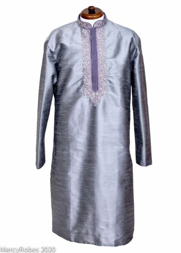 Mens Clergy Kurta Style K7511 (Silver Grey/Purple)