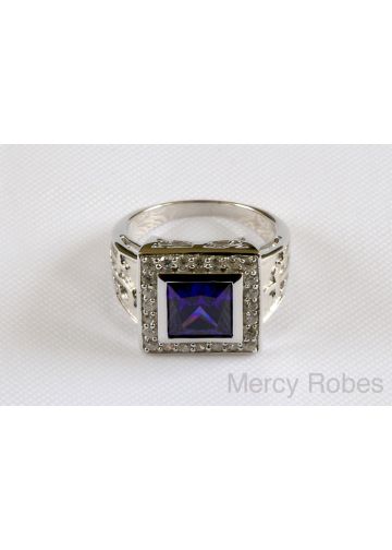 Mens Square Silver Clergy Ring Style 006 (Purple)