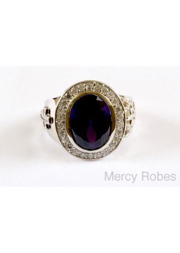 Mens Oval Silver Clergy Ring Style 005 (Purple)