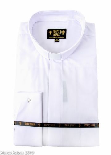 Mens Long Sleeve French Cuff Tab Collar Clerical Shirt (White)