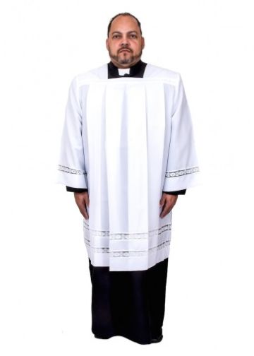 Mens Square Neck Clergy Surplice With Lace