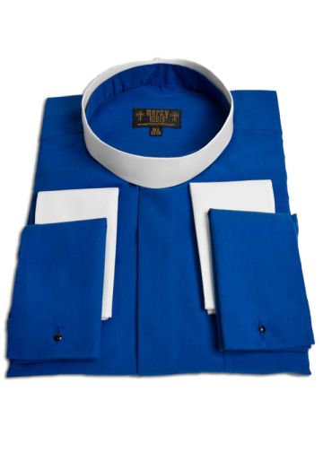 Mens Long Sleeve Roman Pontiff Full Collar Shirt (Royal Blue)