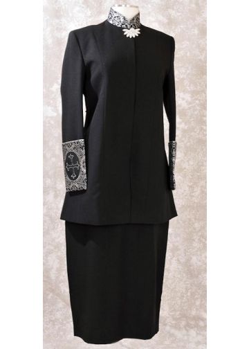 Womens Clergy Jacket With Skirt LC001 (Black/Silver)