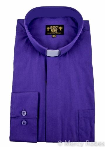 Mens Long Sleeve Standard Cuff Tab Collar Clergy Shirt (Roman Purple)