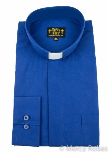 Mens Long Sleeve Standard Cuff Tab Collar Clergy Shirt (Royal Blue)