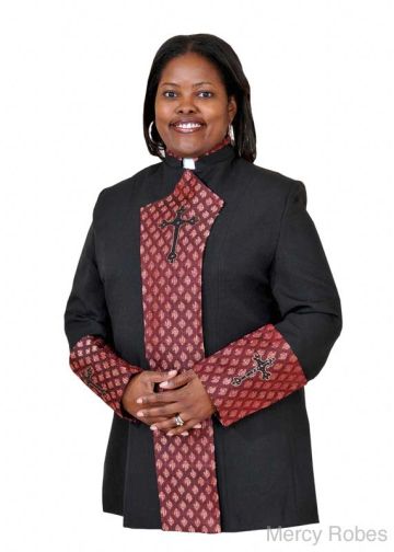 Womens Clergy Jacket 006 (Black/Burgundy Shield)