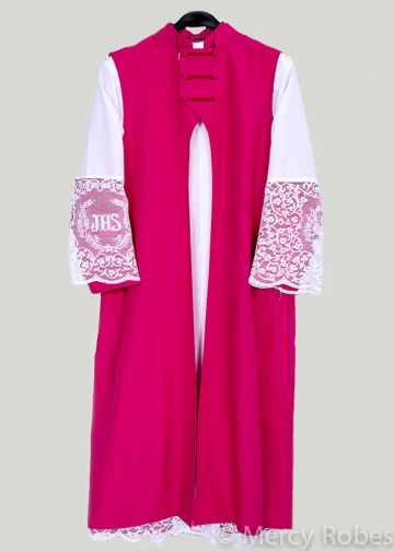 Contemporary Style Fuchsia Chimere With Ihs Lace Long Surplice Style 041516