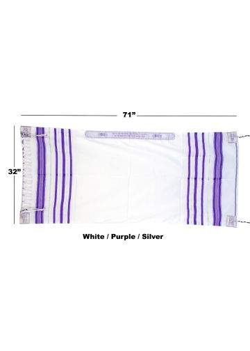 Prayer Shawl (White/Purple/Silver) 71"X 32"