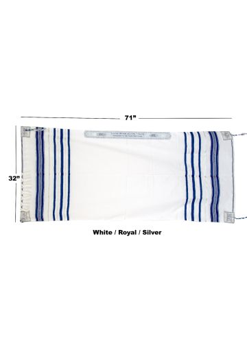 Prayer Shawl (White/Royal/Silver) 71"X 32"