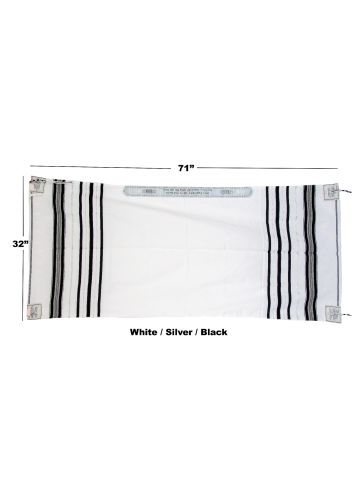 Prayer Shawl (White/Silver/Black) 71" X 32"