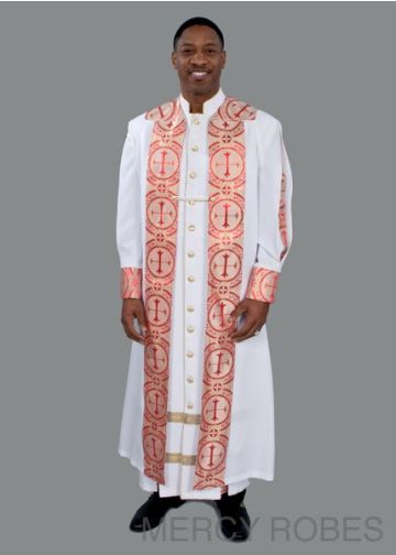 Mens Clergy Robe Style Exd185 Exclusive (White-Red/Gold) With Chimere