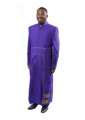 33 Button Clergy Cassock Robe (Purple) With Gold Cross Band Cincture