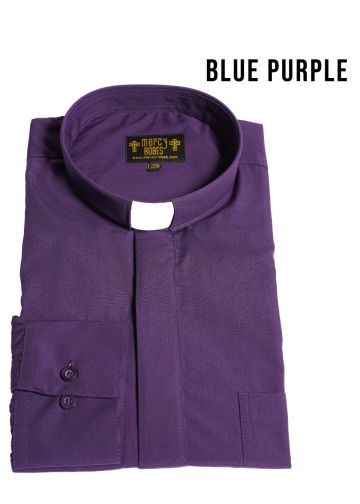 Mens Long Sleeve Standard Cuff Tab Collar Clergy Shirt (Blue Purple)