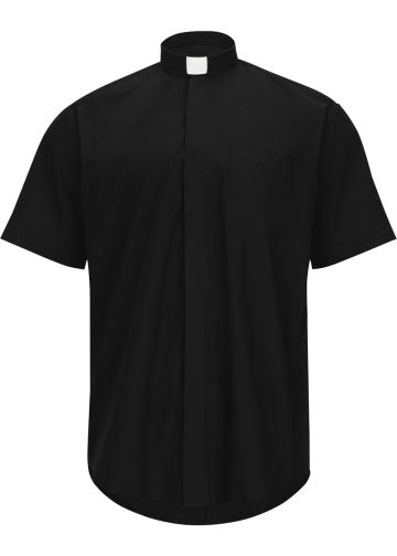 Mens Short Sleeves Tab Collar Clerical Shirt (Black)