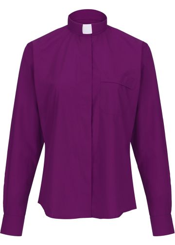 Womens Long Sleeves Tab Collar Clergy Shirt (Church Purple)