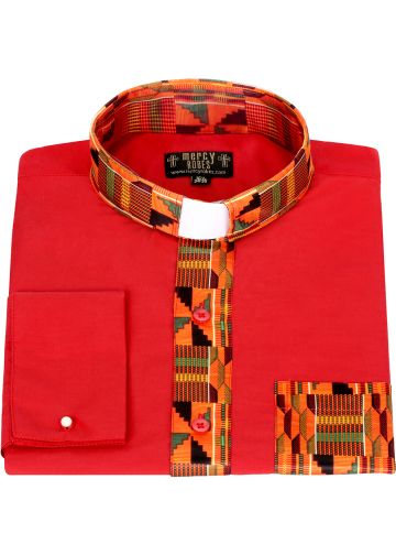 Two Tone Long Sleeve French Cuff Tab (Red/Kente 02)