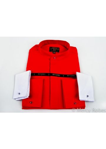 Mens Long Sleeve Full Collar Roman Pontiff Clergy Shirt (Red)