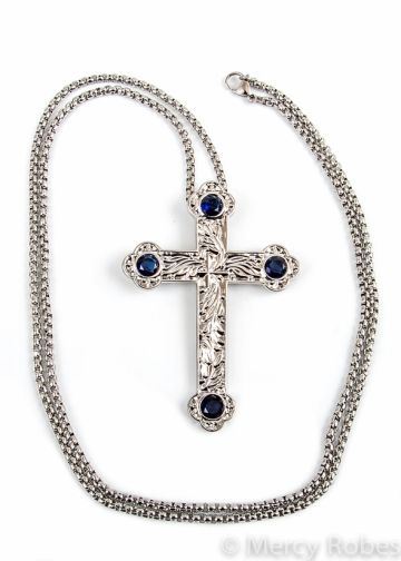 Pectoral Cross With Chain Style Sbats013 Sr (Royal Blue Stone)