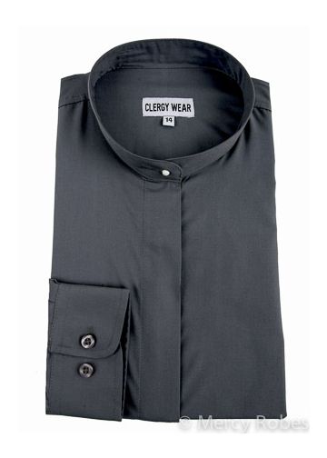 Womens Long Sleeves Full Collar Clergy Shirt (Dark Grey)