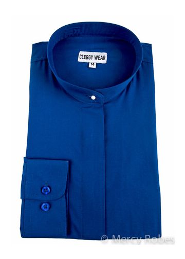 Womens Long Sleeves Full Collar Clergy Shirt (Royal Blue)