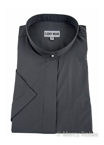 Womens Short Sleeves Full Collar Clergy Shirt (Dark Grey)