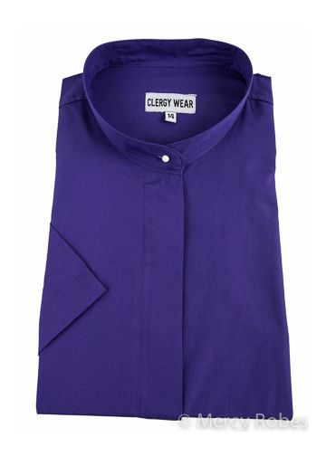 Womens Short Sleeves Full Collar Clergy Shirt (Roman Purple)