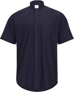 Mens Short Sleeves Tab Collar Clerical Shirt (Navy Blue)